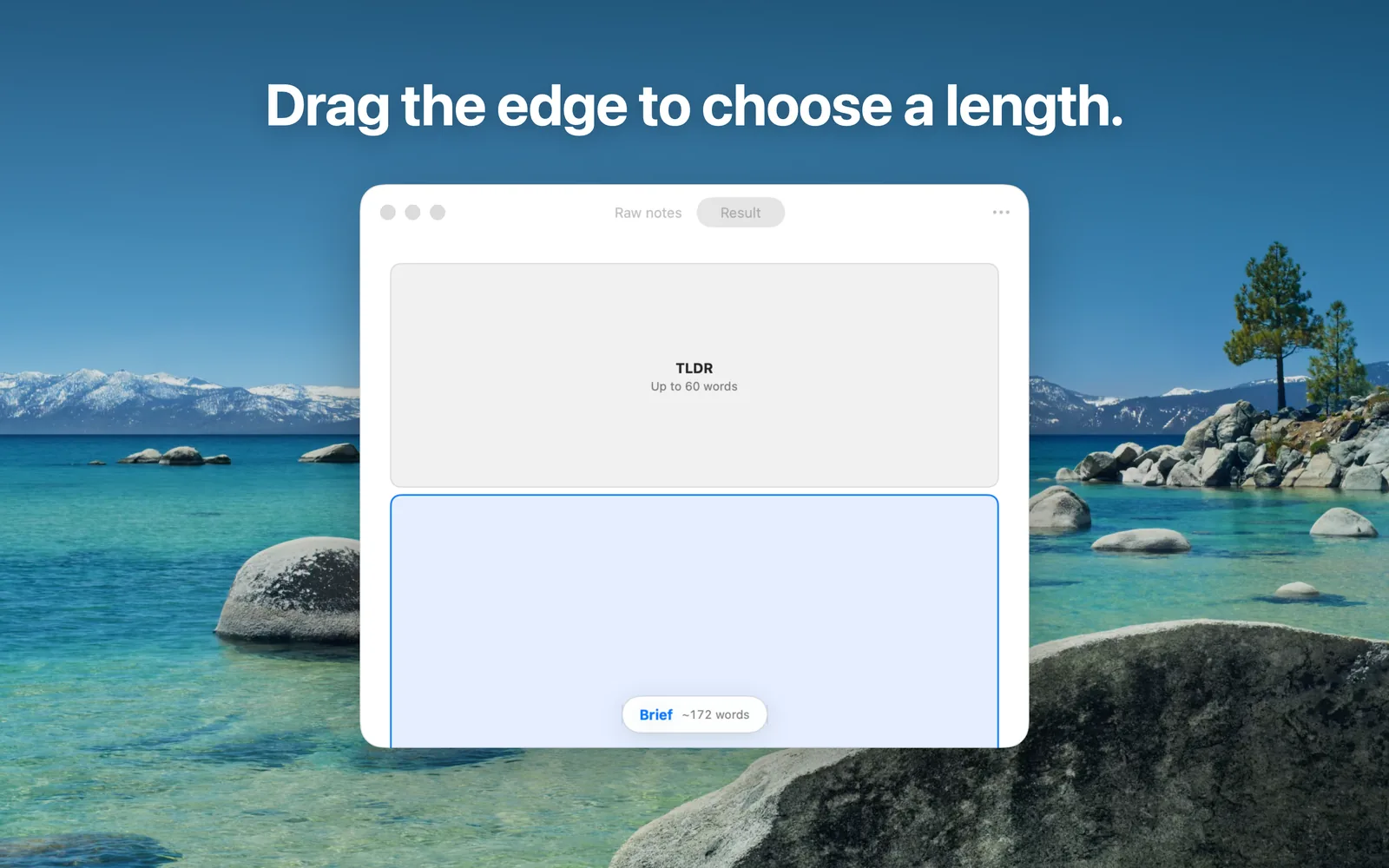 Dragging the window's bottom edge, with a label showing the length it will be rewritten to.